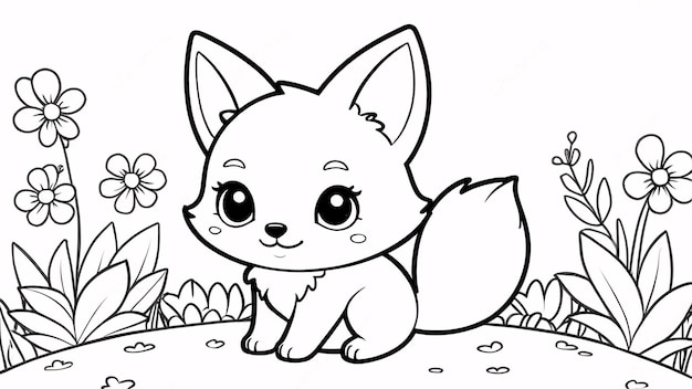 El lindo Chibi Fox Line Art dibujado a mano Kawaii para niños Ilustración de libro para colorear