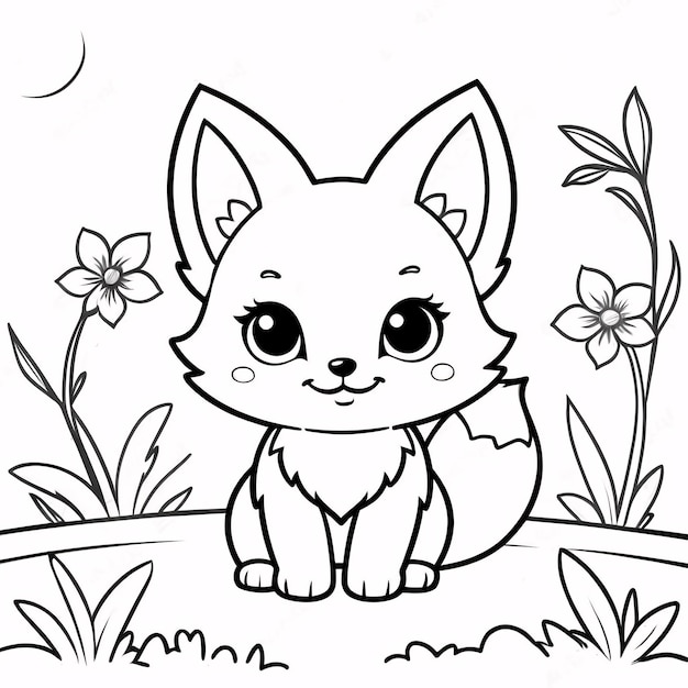 Foto el lindo chibi fox line art dibujado a mano kawaii para niños ilustración de libro para colorear