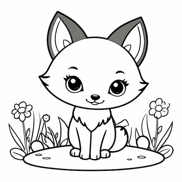 El lindo Chibi Fox Line Art dibujado a mano Kawaii para niños Ilustración de libro para colorear
