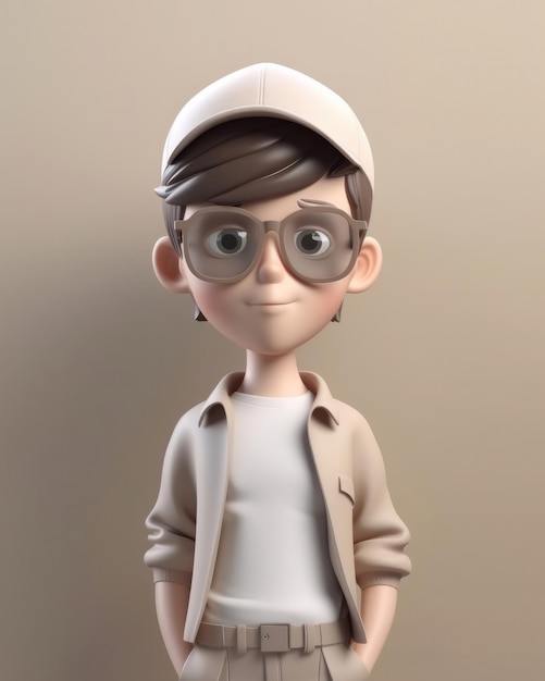 Lindo chico 3d con ropa y gafas de sol 3d render