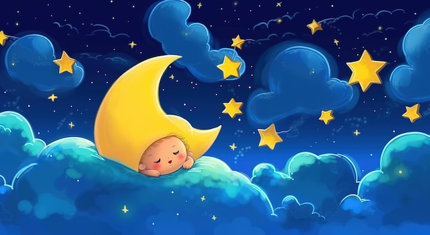 lindo cielo nocturno con estrellas ilustración infantil