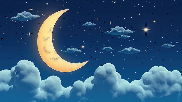 lindo cielo nocturno con estrellas ilustración infantil