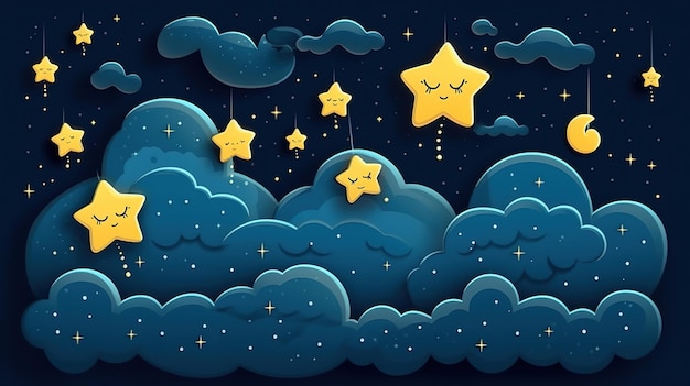 Foto lindo cielo nocturno con estrellas ilustración infantil