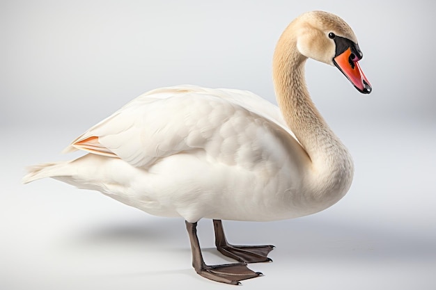 Lindo cisne branco isolado em fundo branco