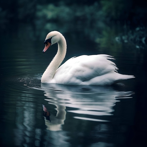 Lindo cisne branco nadando no lago Toned