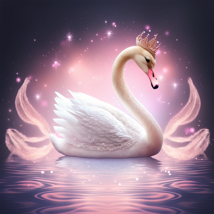 Foto lindo cisne com coroa no lago