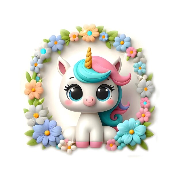 Lindo clip art de unicornio con un bonito arreglo floral