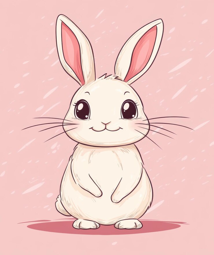 Foto lindo clip de conejo con líneas gruesas diseño simple personaje adorable en fondo rosa