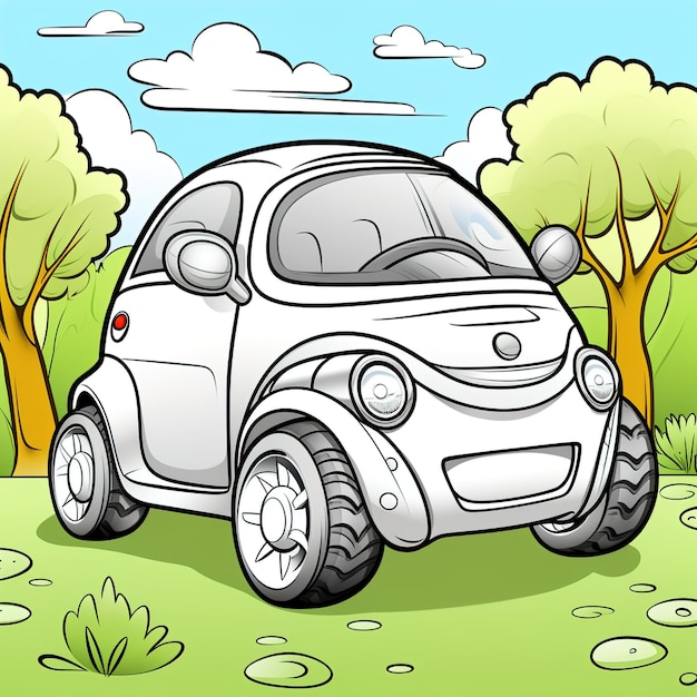 Un lindo coche de dibujos animados para niños para colorear con Simplify Line