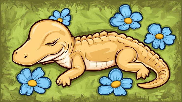 Foto el lindo cocodrilo durmiendo en las flores