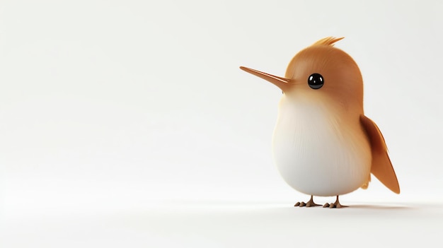 Lindo colibrí de dibujos animados con ojos grandes aislados en fondo blanco renderización 3D
