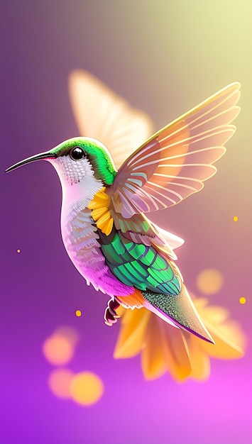 Un lindo colibrí volador colorido con un fondo colorido