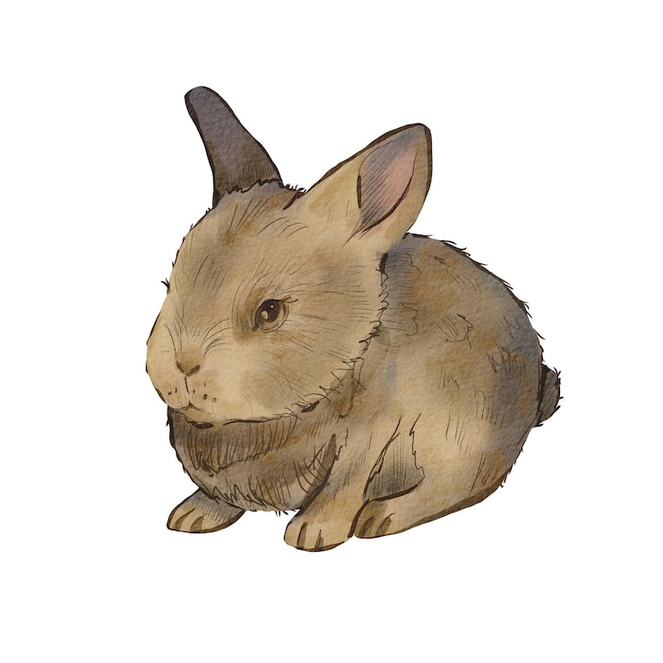 Foto lindo conejito aislado sobre fondo blanco ilustración acuarela del conejito de pascua una pequeña mascota en la granja conejito realista adecuado para postales textiles diseño de libros de embalaje