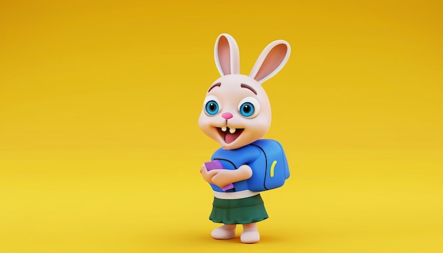 Un lindo conejito bebé con mochila escolar