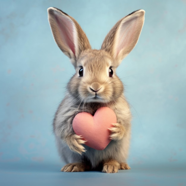 Lindo conejito marrón con corazón para el día de San Valentín o diseño de tarjetas verdes para las vacaciones de Pascua