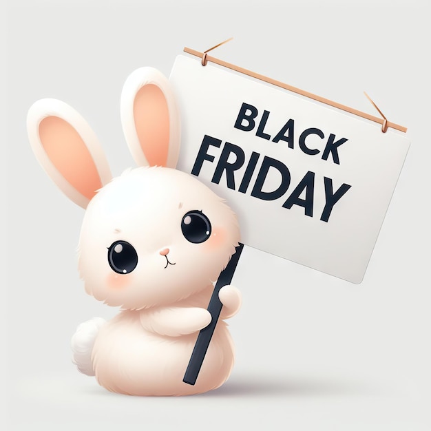 Lindo conejito con pancarta que dice concepto de viernes negro, descuentos y ventas de temporada