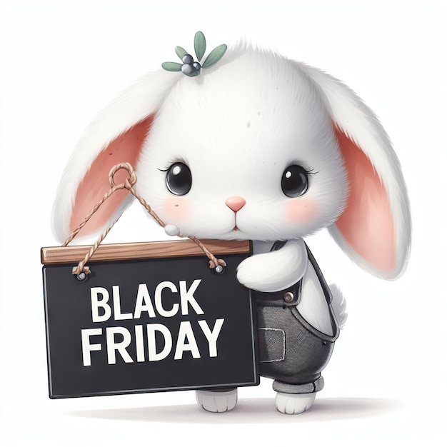 Lindo conejito con pancarta que dice concepto de viernes negro, descuentos y ventas de temporada