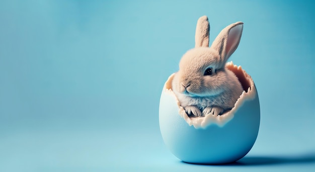 Foto lindo conejito de pascua dentro de un huevo agrietado generativo ai