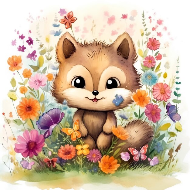 lindo conejito póster con rosas flores en un fondo blanco aislado animales ilustración