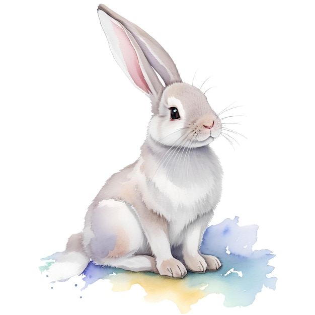 Lindo conejo blanco aislado sobre un fondo blanco conejo de Pascua Ilustración en acuarela