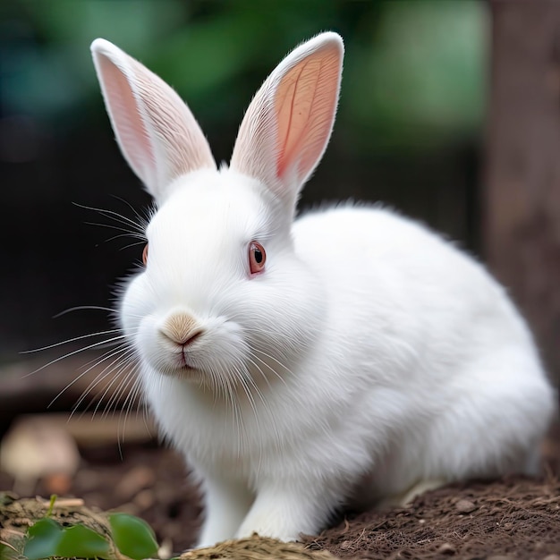 Lindo conejo blanco con orejas cortas Generar Ai