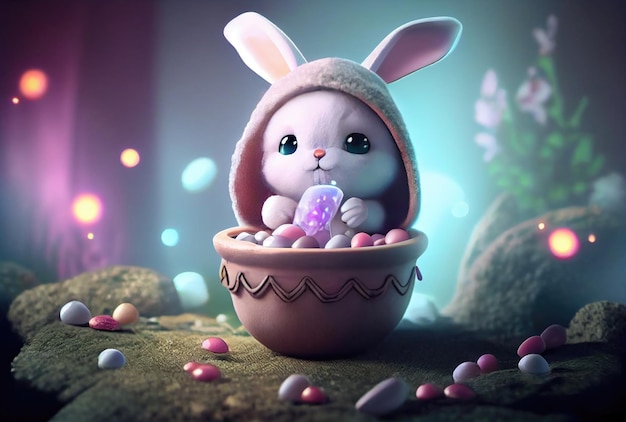 Lindo conejo conejito en el contenedor Concepto de fantasía mágica IA generativa