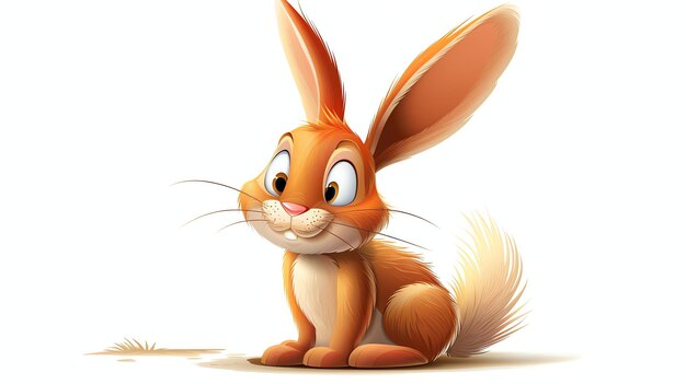 Lindo conejo de dibujos animados El conejo está sentado en el suelo y mirando al espectador El conejo tiene pelaje marrón orejas largas y una cola esponjosa