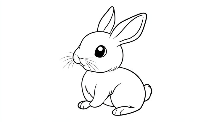 Foto un lindo conejo de dibujos animados con orejas grandes sentado en sus patas traseras el conejo está dibujado