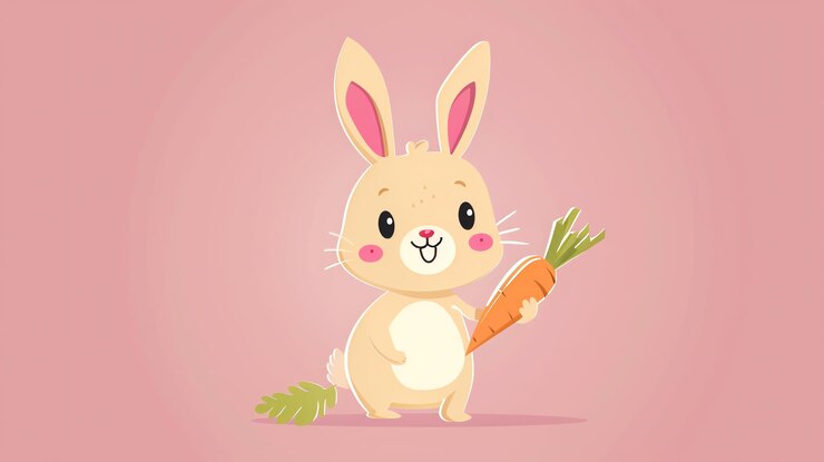 Foto el lindo conejo de dibujos animados con una zanahoria