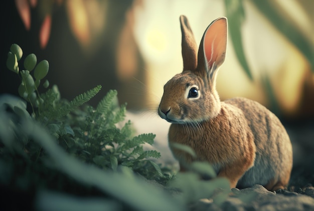 Lindo conejo en el fondo de la naturaleza Creado con tecnología de IA generativa