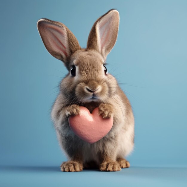 Foto lindo conejo marrón con corazón día de san valentín o vacaciones de pascua diseño de tarjeta de greenings