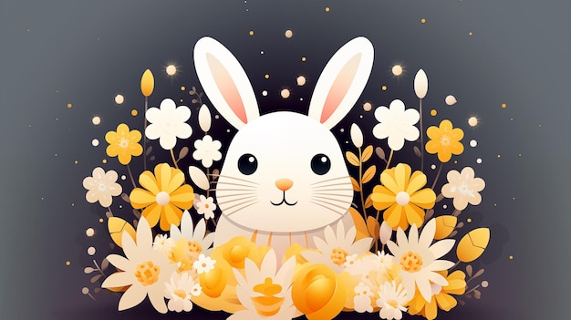 Un lindo conejo de Pascua con flores
