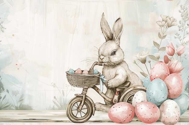 Lindo conejo de Pascua Ornamento de patrón sin costuras de acuarela con huevos de color conejo y gotas de nieve ba