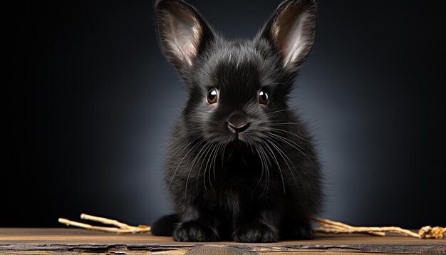 Foto lindo conejo pequeño sentado mirando a la cámara pelaje esponjoso generado por inteligencia artificial