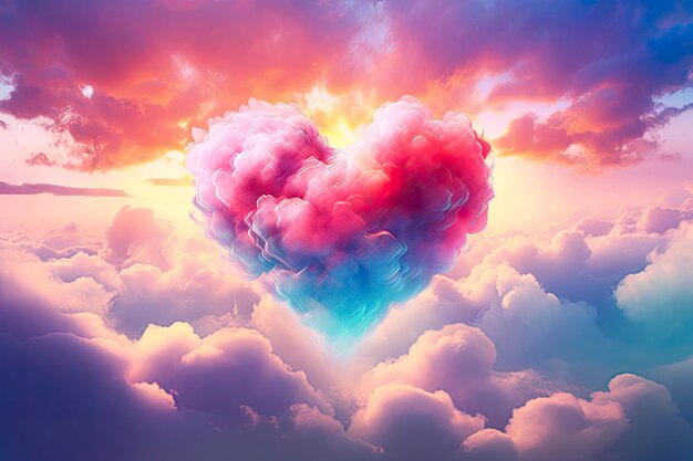 Lindo coração colorido do dia dos namorados nas nuvens como fundo abstrato