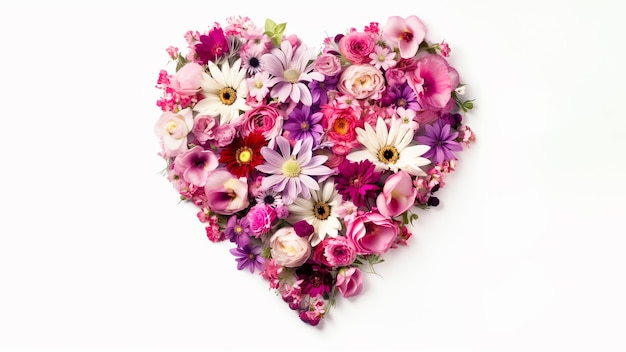 Lindo coração feito de flor isolada fundo Rose In Love Shape espaço vazio em branco Ai gerado