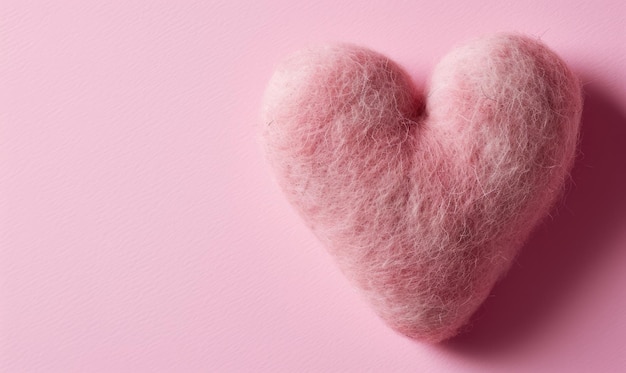 Un lindo corazón de amor hecho a mano en un fondo rosa para el día de San Valentín