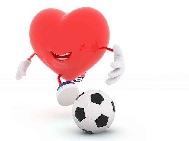 Lindo corazón de jugador de fútbol en render 3d blanco