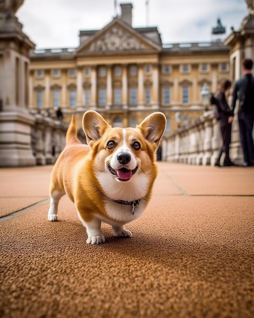 El lindo corgi en el castillo.