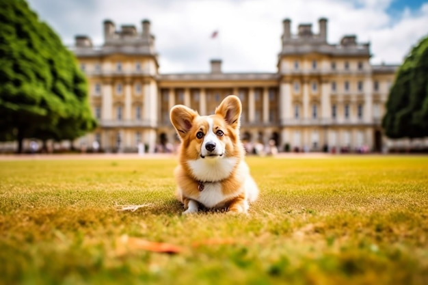 El lindo corgi en el castillo.