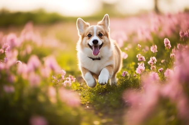 El lindo Corgi jugando al aire libre y copiando espacio