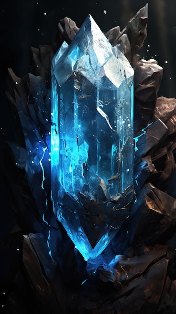 Lindo cristal abstrato de fantasia com brilho azul dentro
