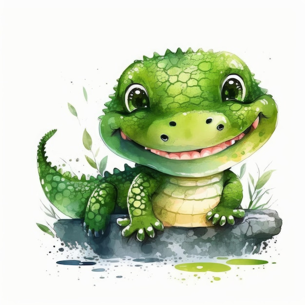 Lindo crocodilo bebê sorridente Clip Art Imagem feliz generativa IA