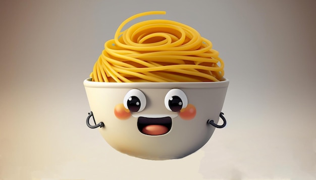 Foto lindo cuenco de dibujos animados de espagueti personaje en un fondo blanco generativo ai