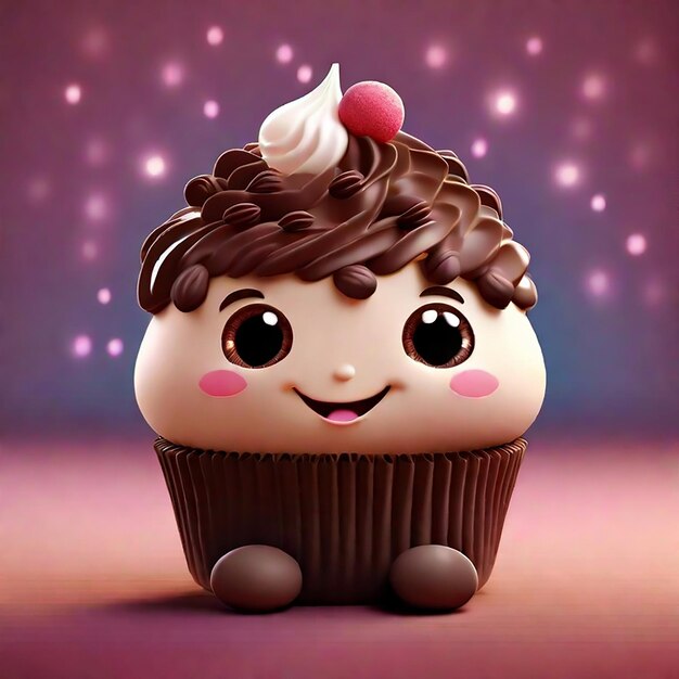 Un lindo cupcake de dibujos animados muy delicioso generado por IA