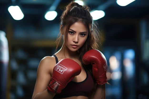 lindo deporte caliente mujer atleta pose de boxeo