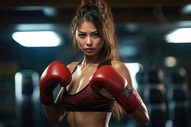 lindo deporte caliente mujer atleta pose de boxeo