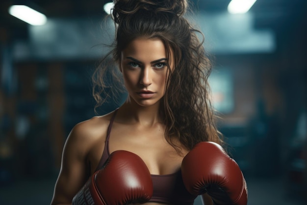 lindo deporte caliente mujer atleta pose de boxeo