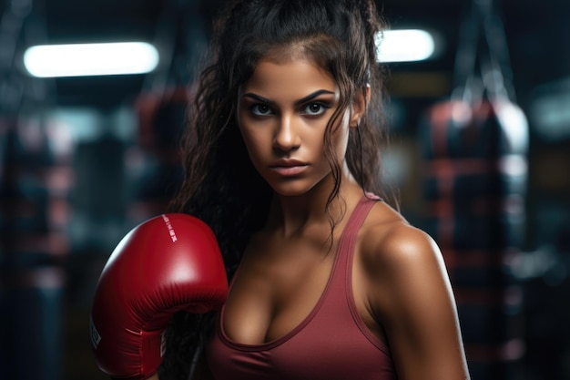 lindo deporte caliente mujer atleta pose de boxeo