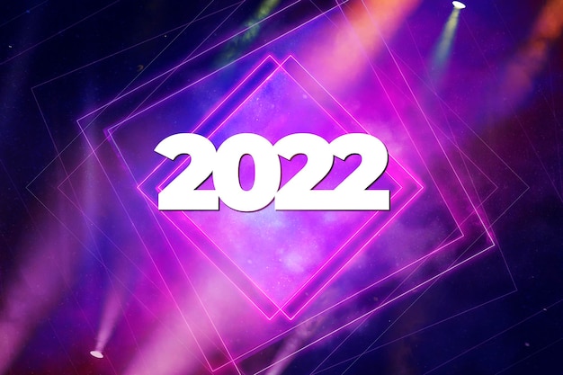 Lindo design de banner brilhante de estilo neon de ano novo de 2022